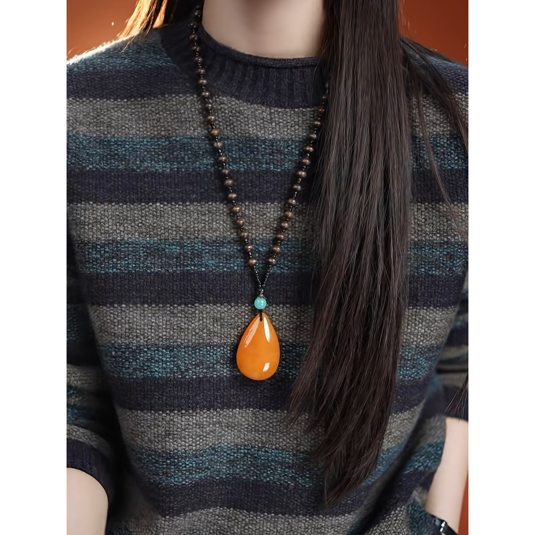 1.4-2墨蓝条纹百搭圆领时尚显瘦女士上衣长袖