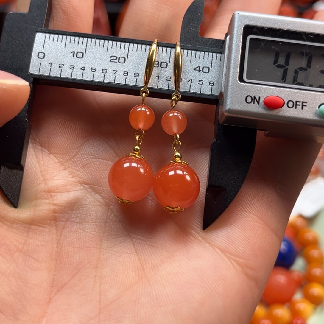 南红玛瑙耳环银S925镶嵌鞠*