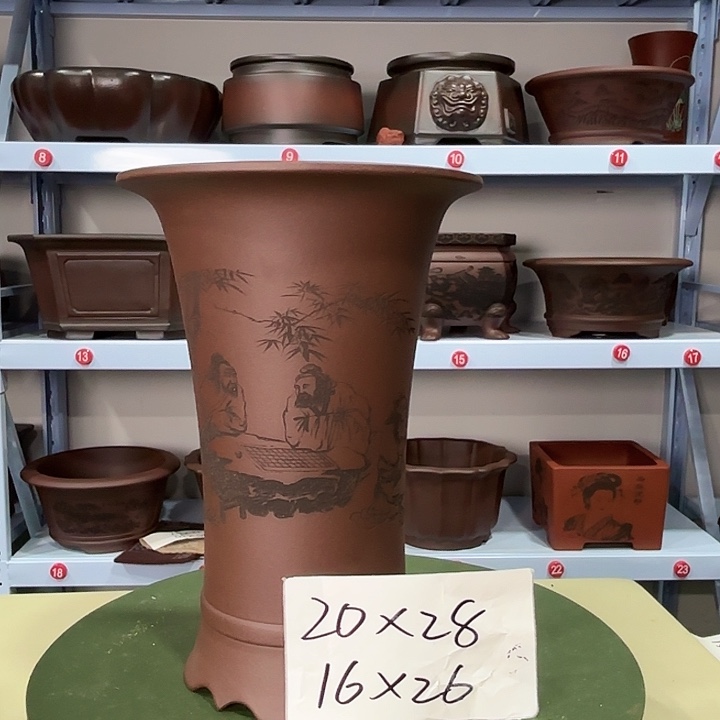 紫砂花盆刻绘竹林七贤