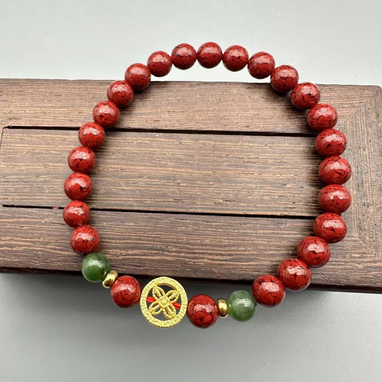 含辰砂工艺品JT266-晶体6mm配绿色珠单圈手串