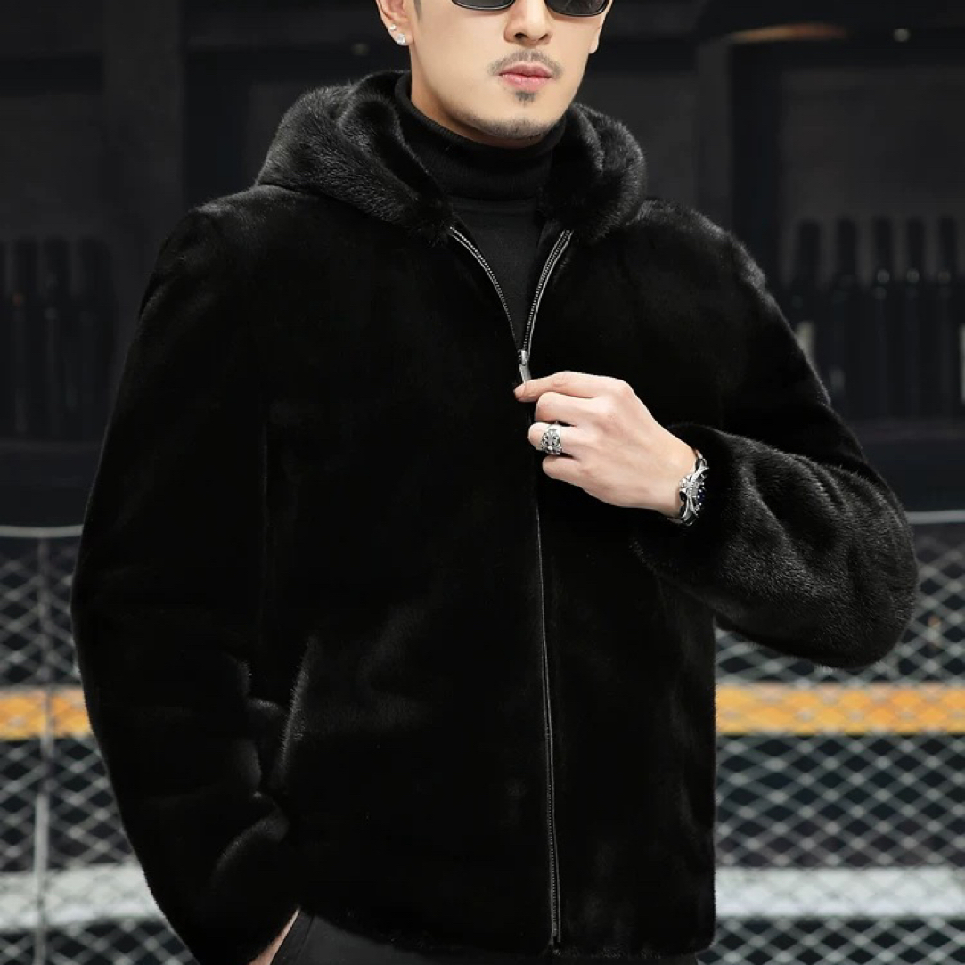 貂锦华至尊宝佳美男士拉链夹克帽超短毛品质水貂貂皮男装