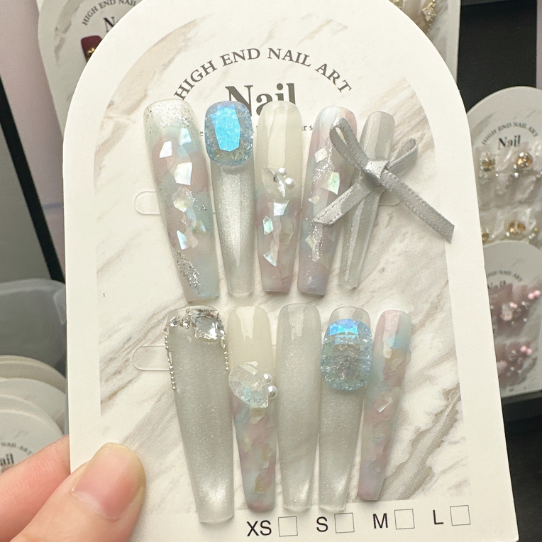 【冰花醋酸】纯手工细狗T醋酸美甲闪猫眼显白百搭穿戴甲