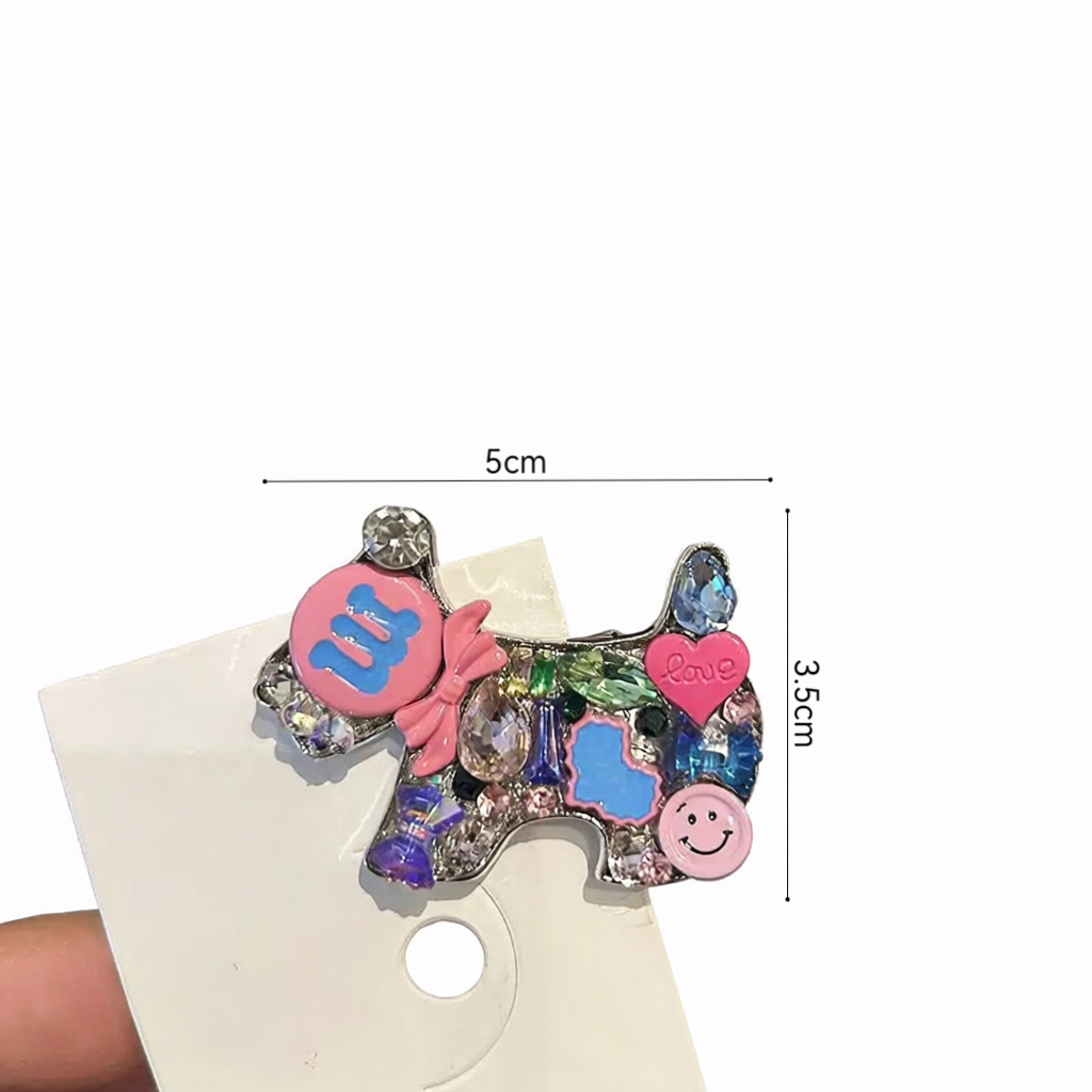 YH宠爱系列彩钻萌犬发夹 小众设计百搭边夹。