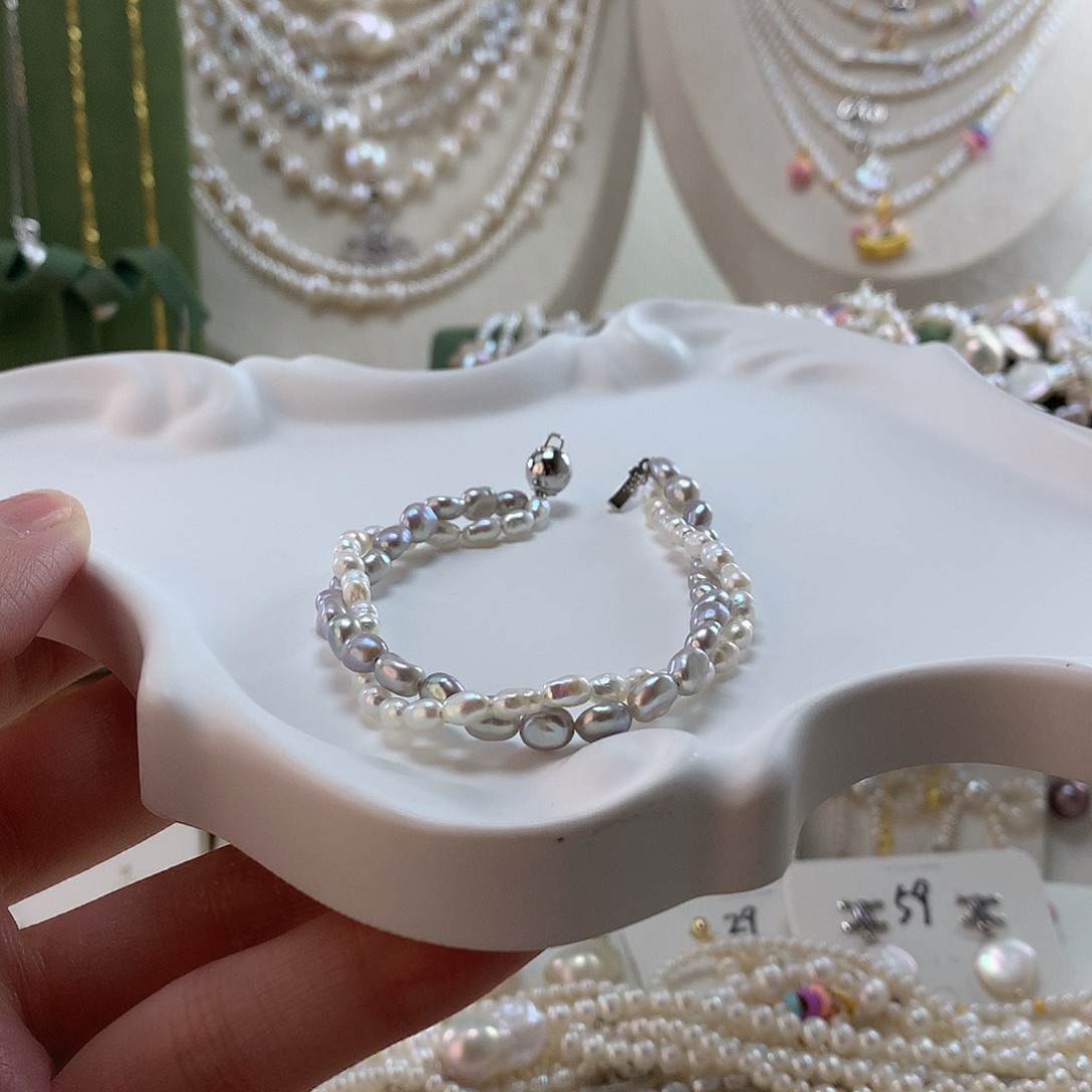 ૮***ა淡水珍珠手绳银S925镶嵌
