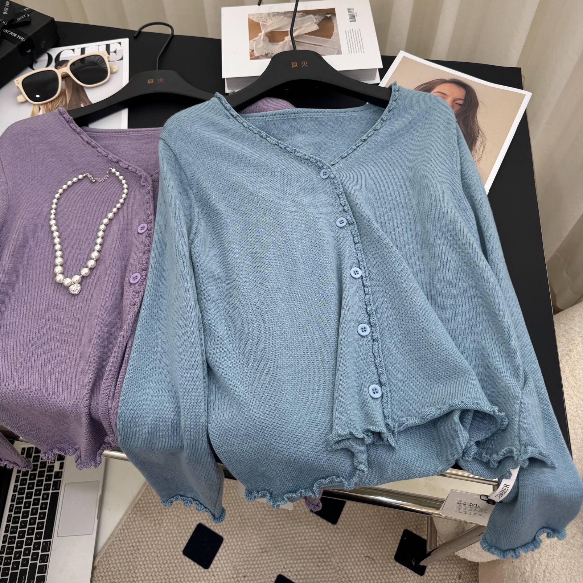 【夏央家】2025秋季新款韩系小V领针织衫长袖开衫女士百搭#9959