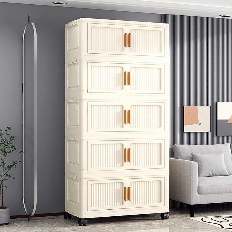 70cm奶油风竖纹收纳柜收纳箱多层玩具折叠柜储物柜塑料零食柜厨房
