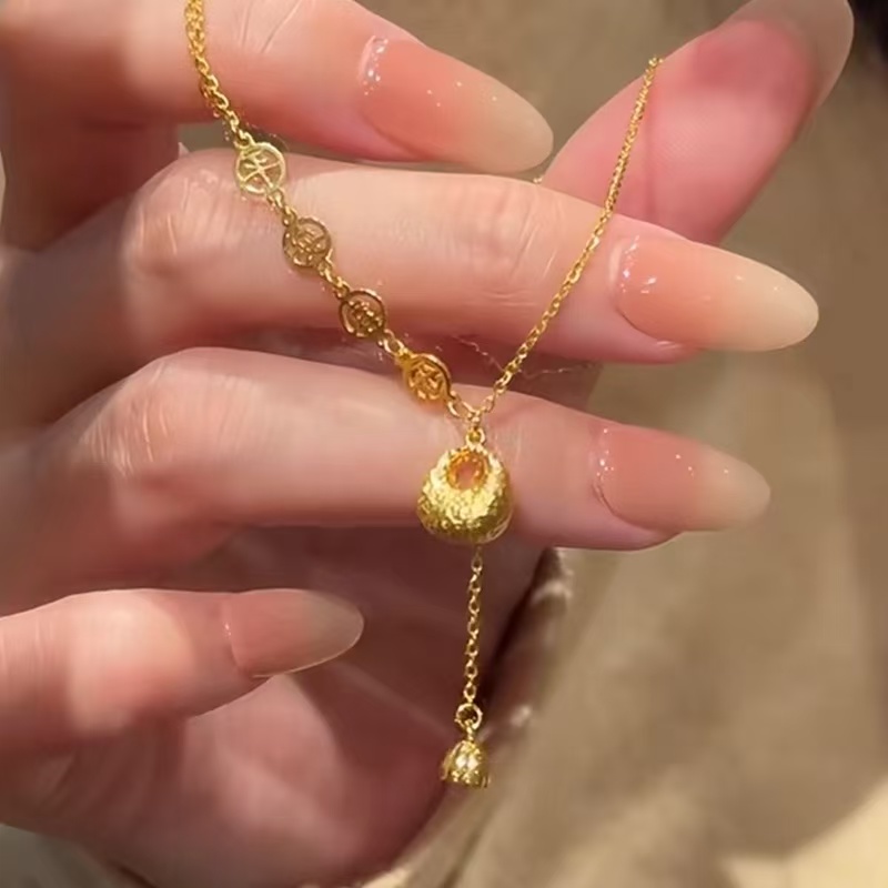 18k金小福包平安喜乐莲蓬新中式毛衣链c53