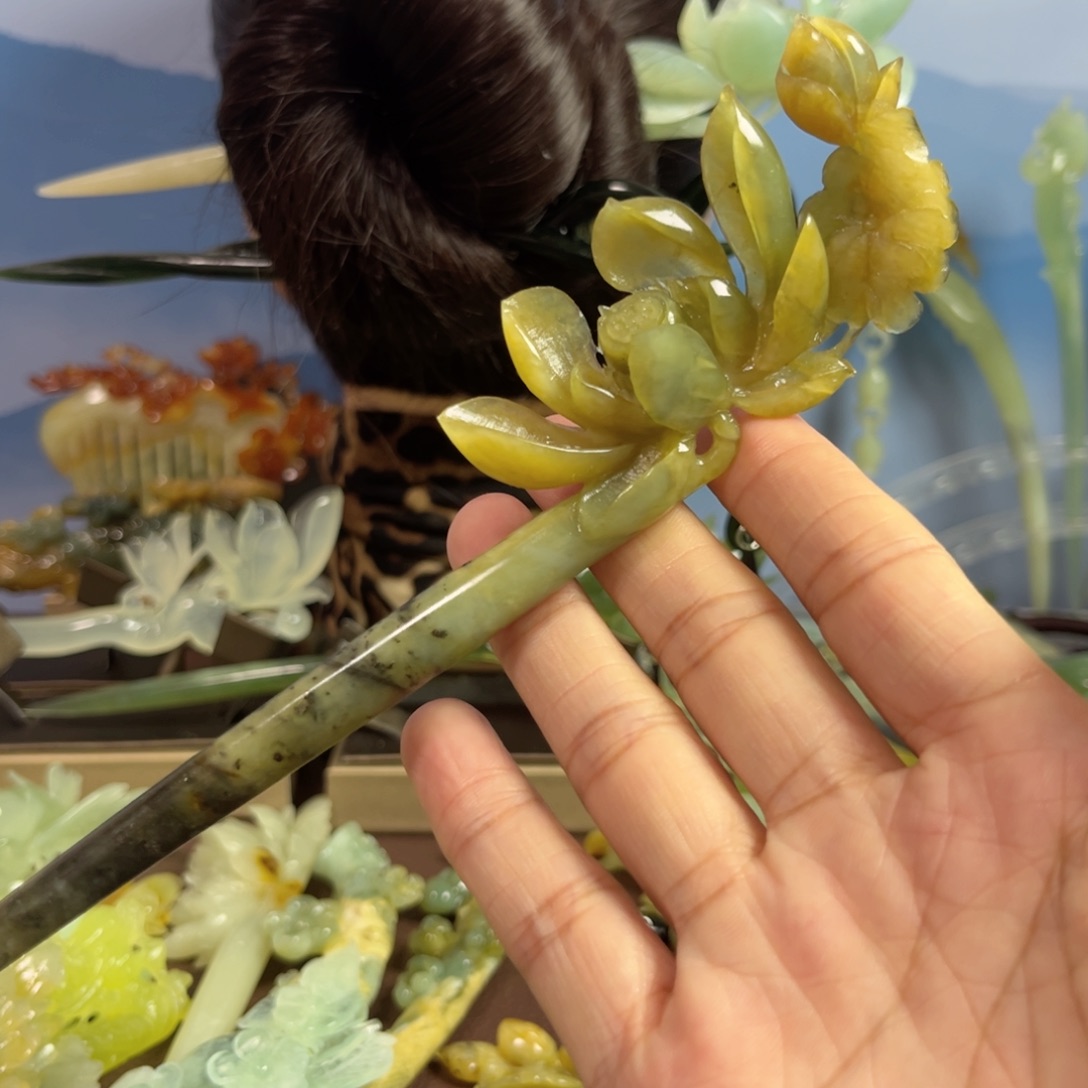 蛇纹石玉发饰合金