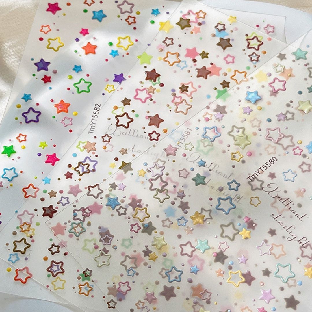 马卡龙新款多巴胺星星镭射镂空美甲彩色多彩草蜢bape贴纸手机壳