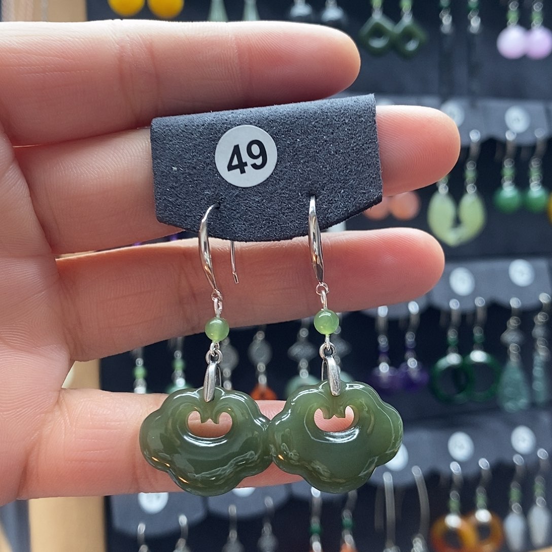 和田玉银S925镶嵌耳饰