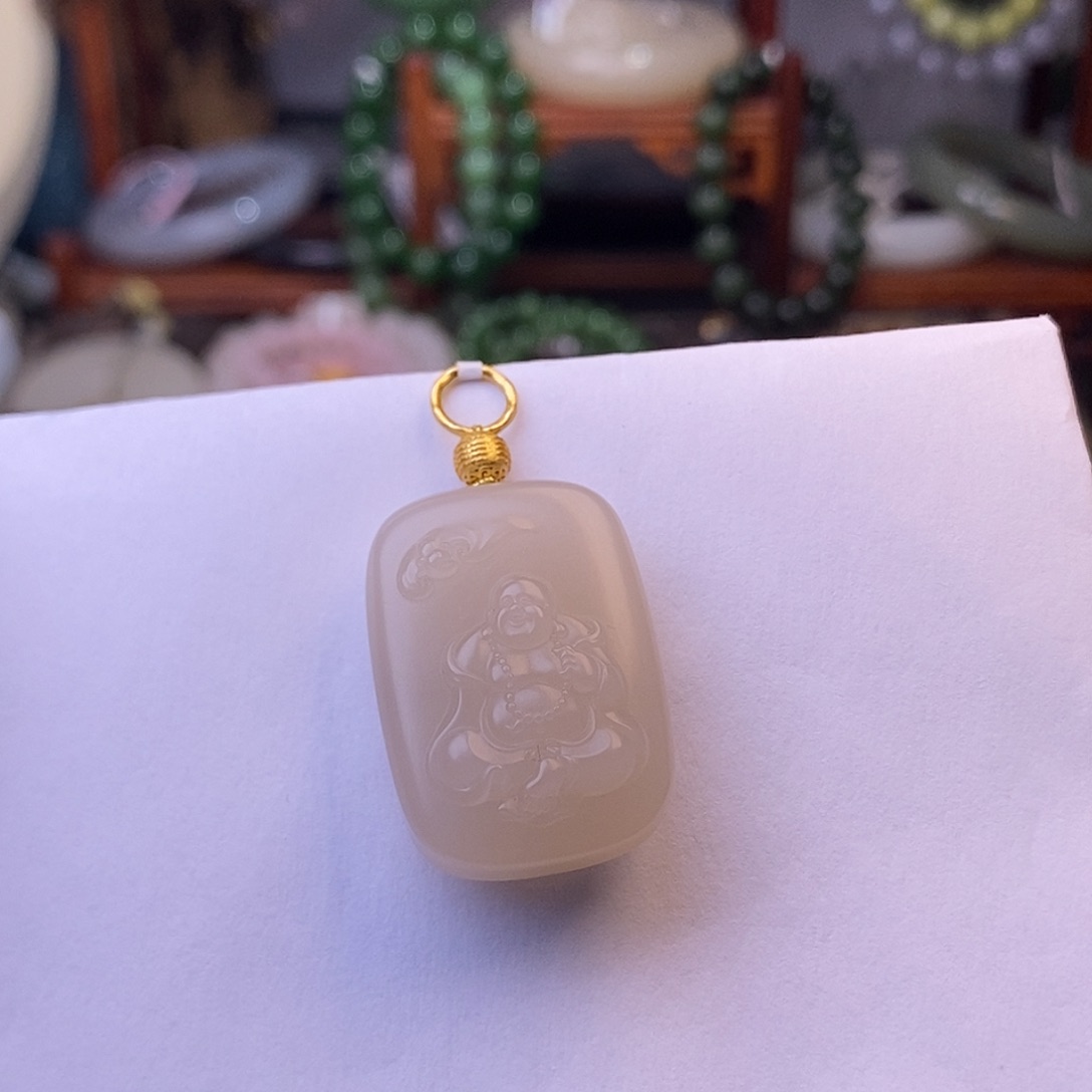 和田玉老矿料熟藕粉红粉喜乐佛未镶嵌