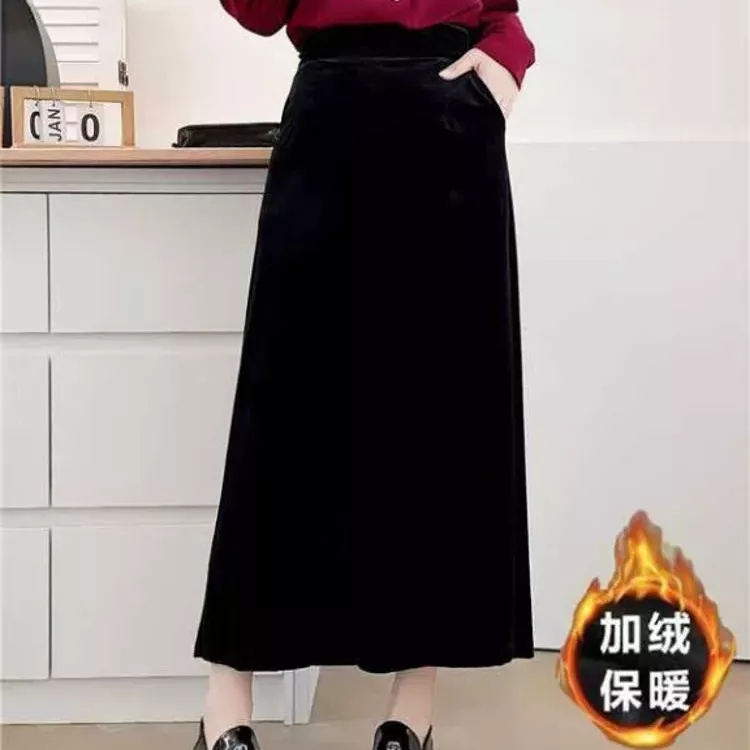 JUNJIEA字半身裙秋冬2025新款气质高腰显瘦保暖丝绒加厚半身裙