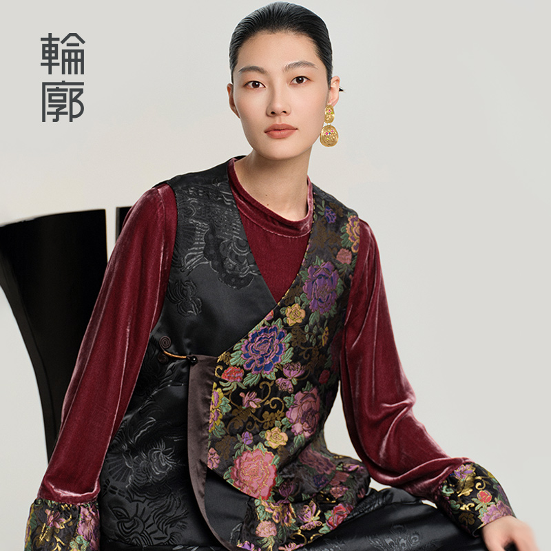 轮廓吉顺中式马夹提花拼接设计感马甲宽松百搭通勤小众女L251Y002