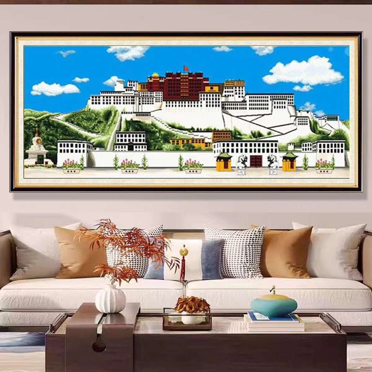 十字绣手工挂画刺绣布达拉宫新款客厅简约现代50色满绣无勾边