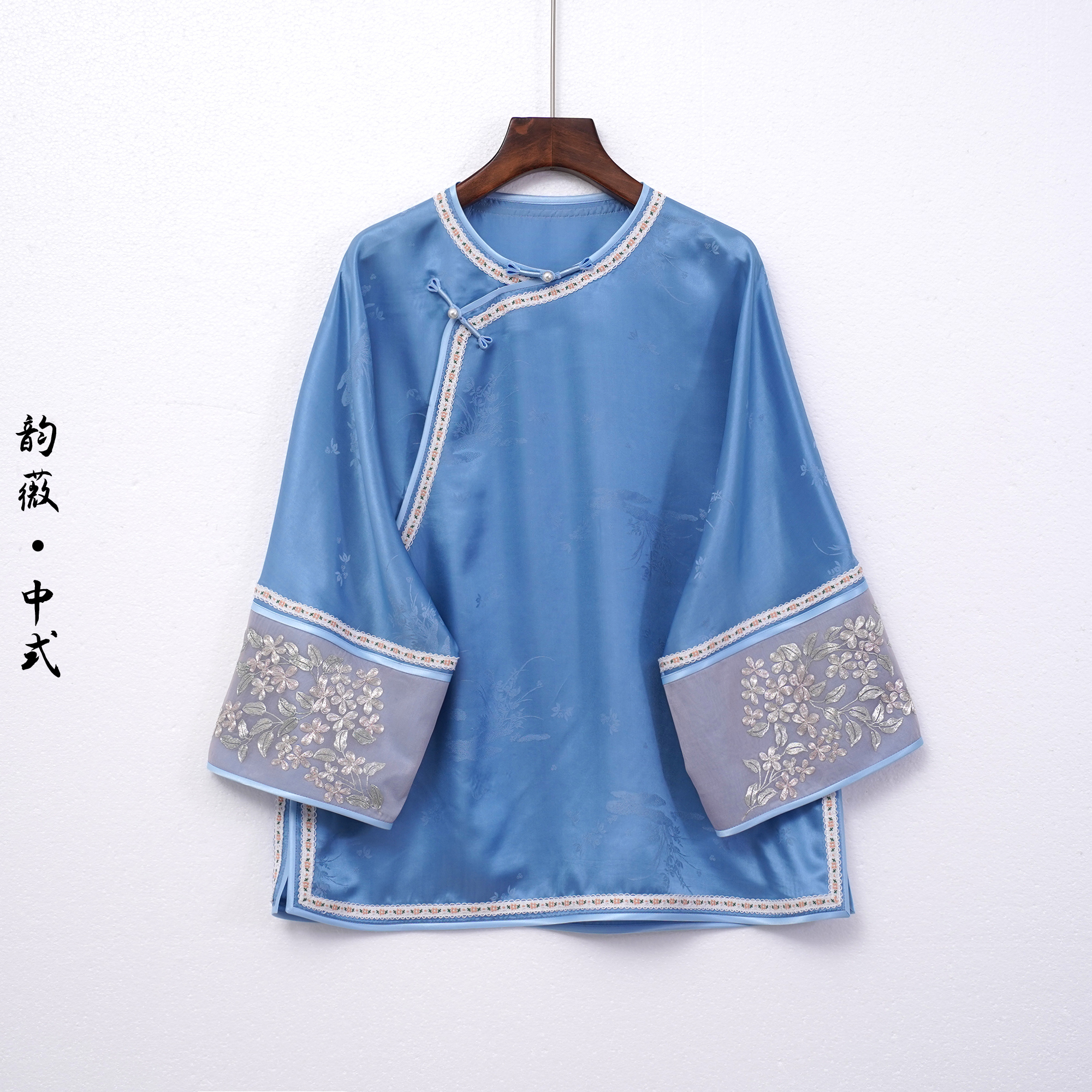 手绣新中式中国风斜襟女装日常刺绣时尚圆领传统上衣