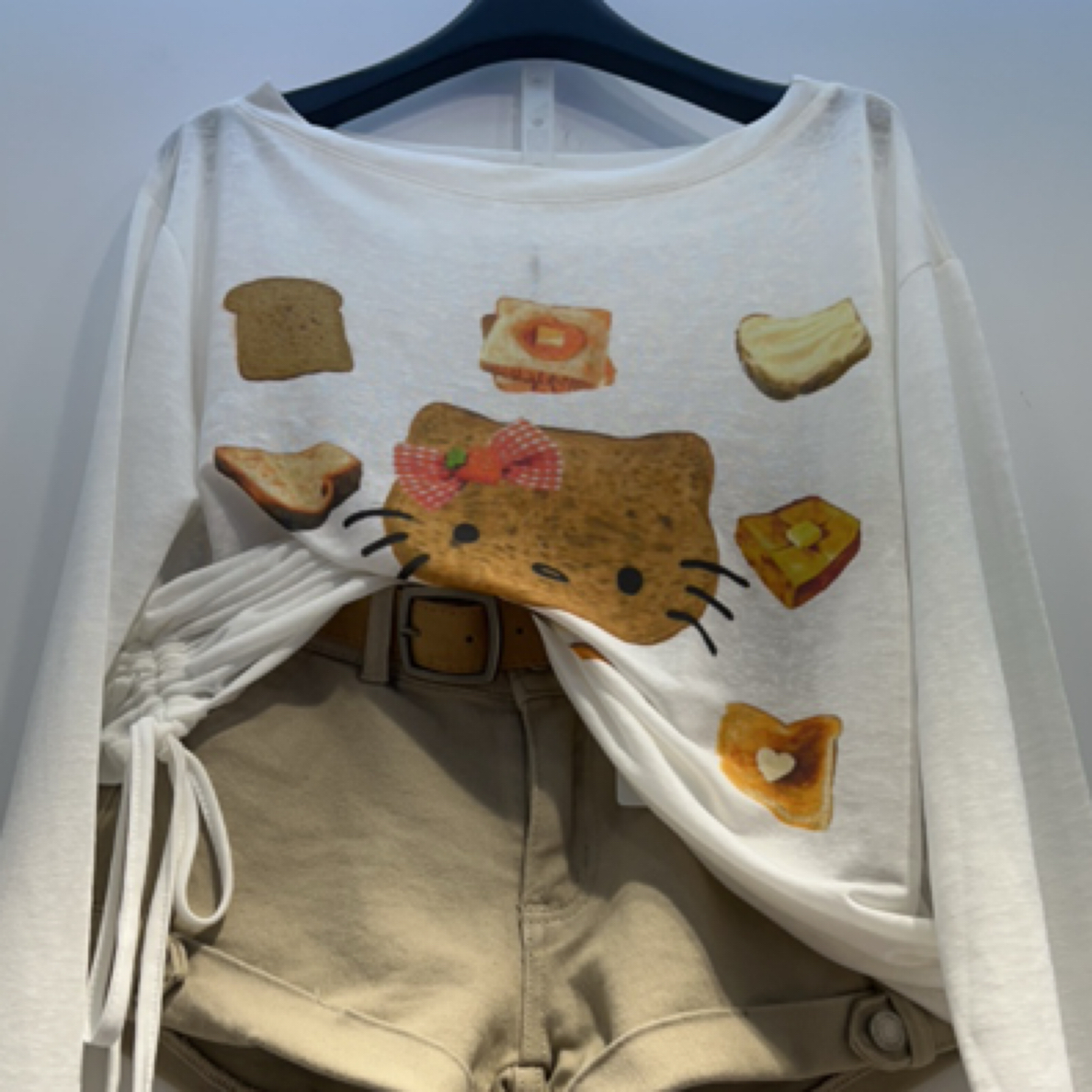 可爱卡通印花斜肩长袖防晒罩衫女薄款百搭上衣