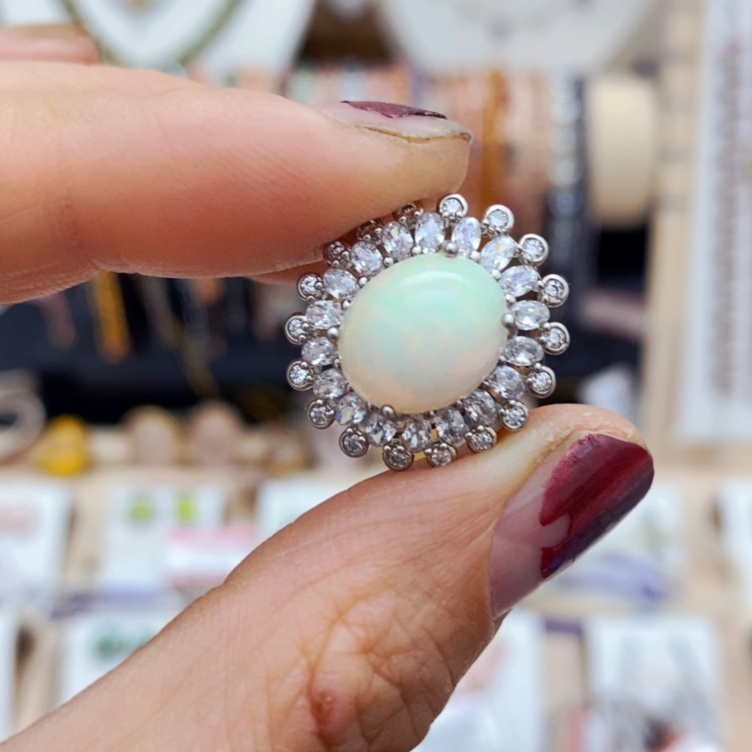 欧泊戒指银S925镶嵌戒指