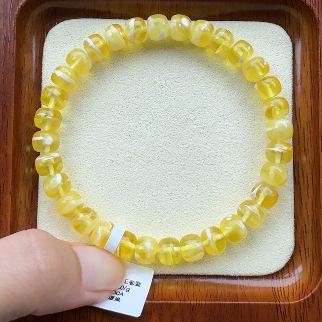 琥珀手链未镶嵌蜜蜡手串7.3mm精工老型金白福利价