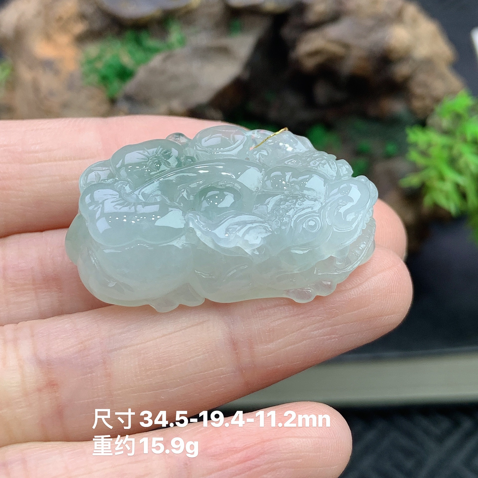天然缅甸A货翡翠糯化起胶飘花口含珠招财如意貔貅吊坠