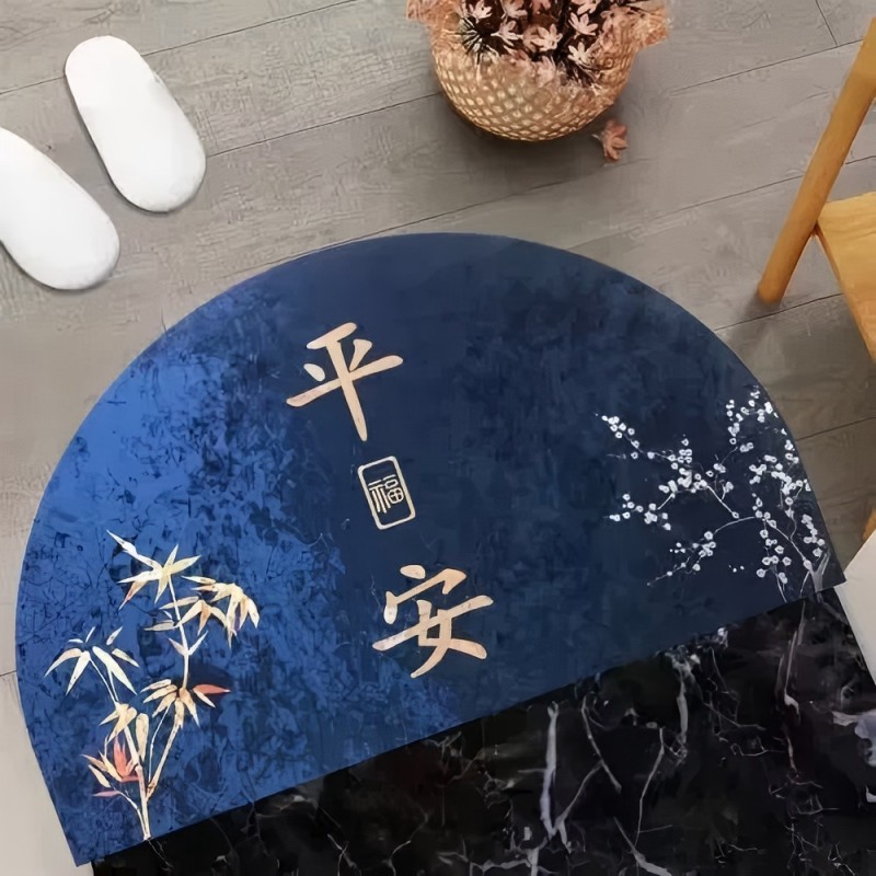 金钻绒半圆形地垫蓝色出入平安门垫家用门口入户防滑玄关脚垫