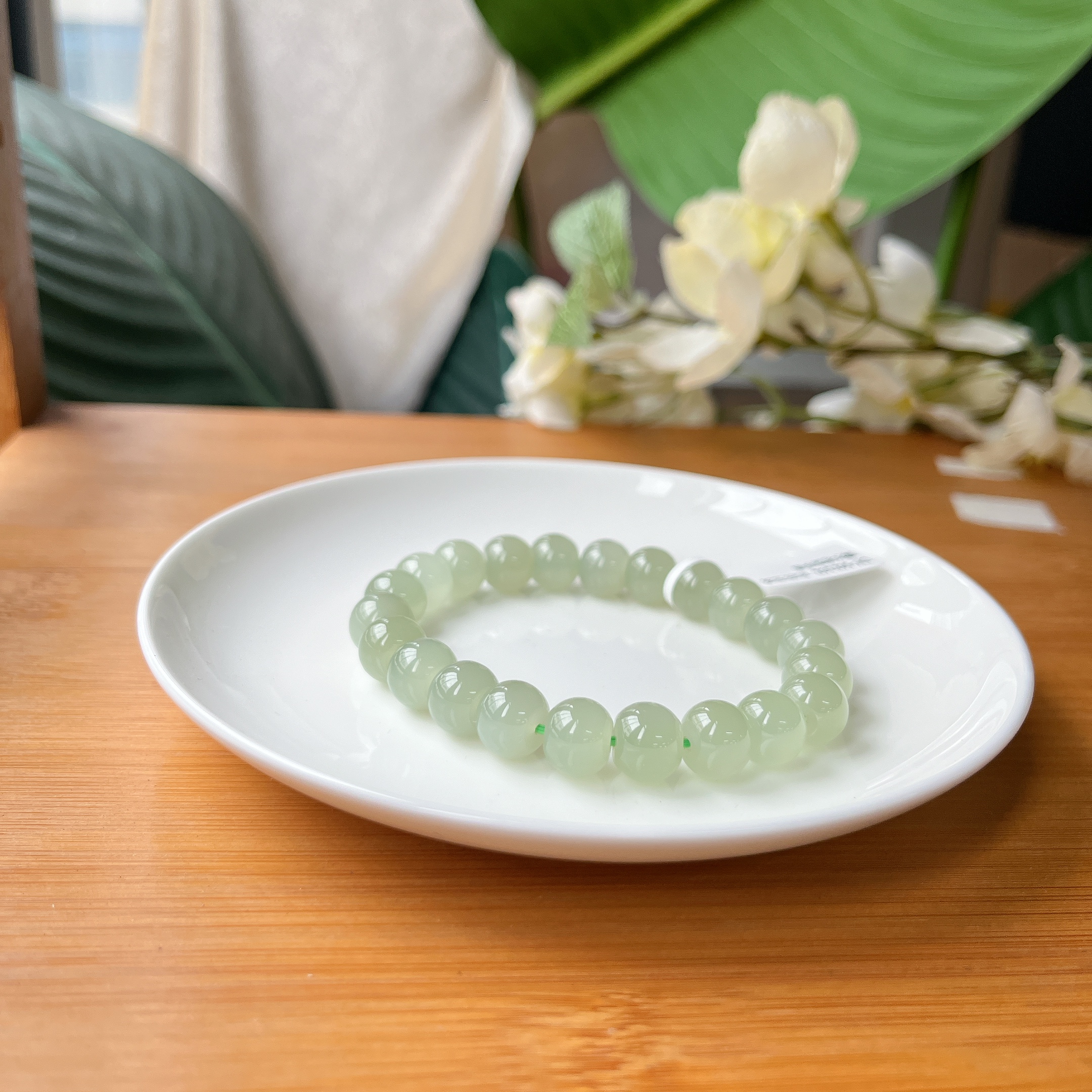 【珠宝厂长】约8*10mm和田玉浅晴水老型手串