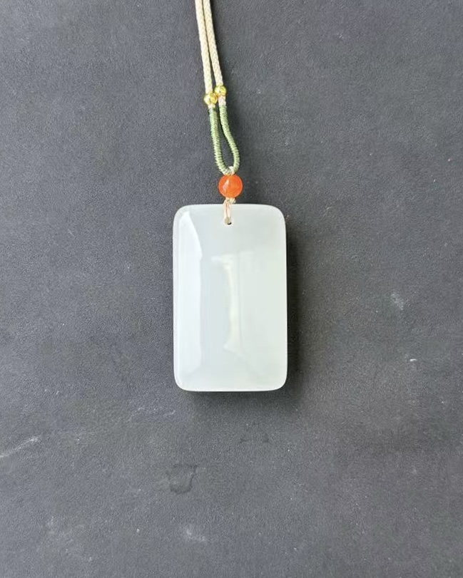 高冰白方牌  简约许愿牌玉坠男女款百搭