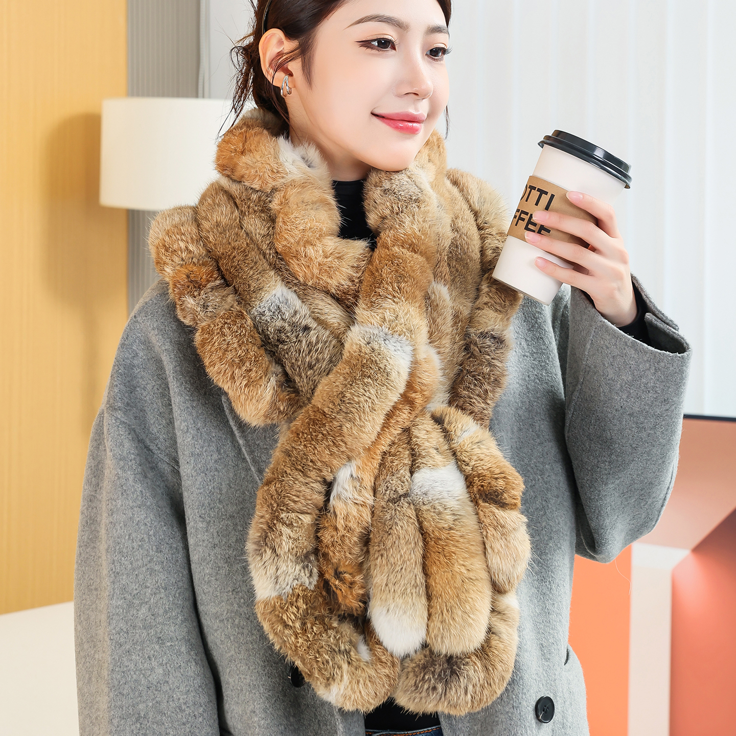 新款保暖冬季兔毛围巾韩版四管双面真兔围脖皮草百搭加长加大围脖
