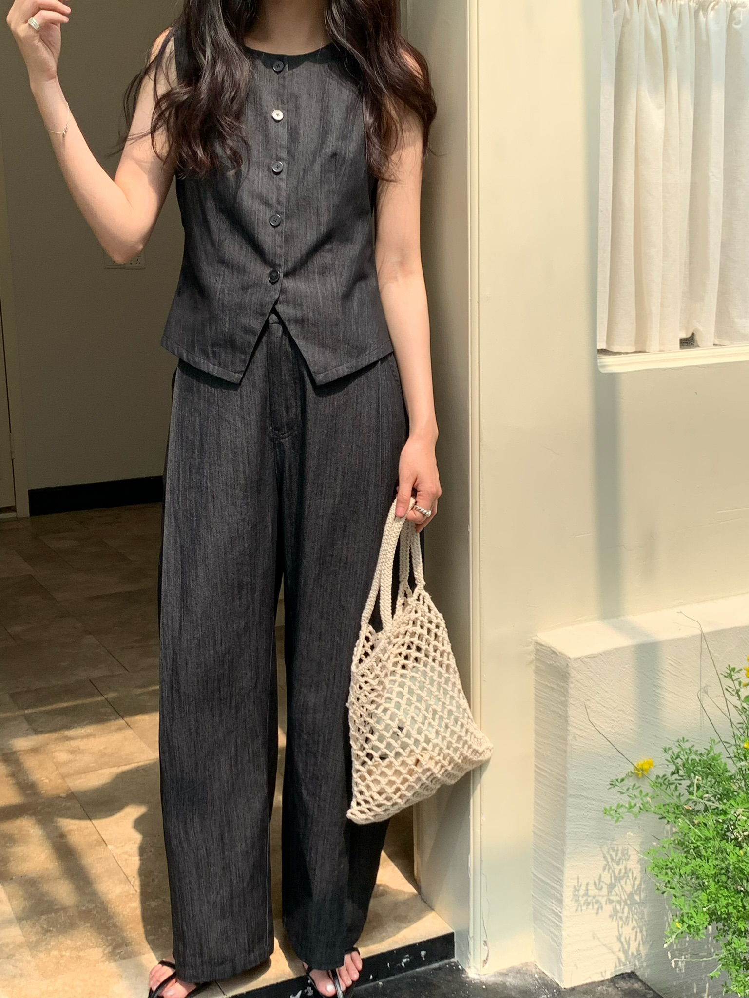 vvs@5651 韩系气质百搭通勤牛仔马甲套装 6-4