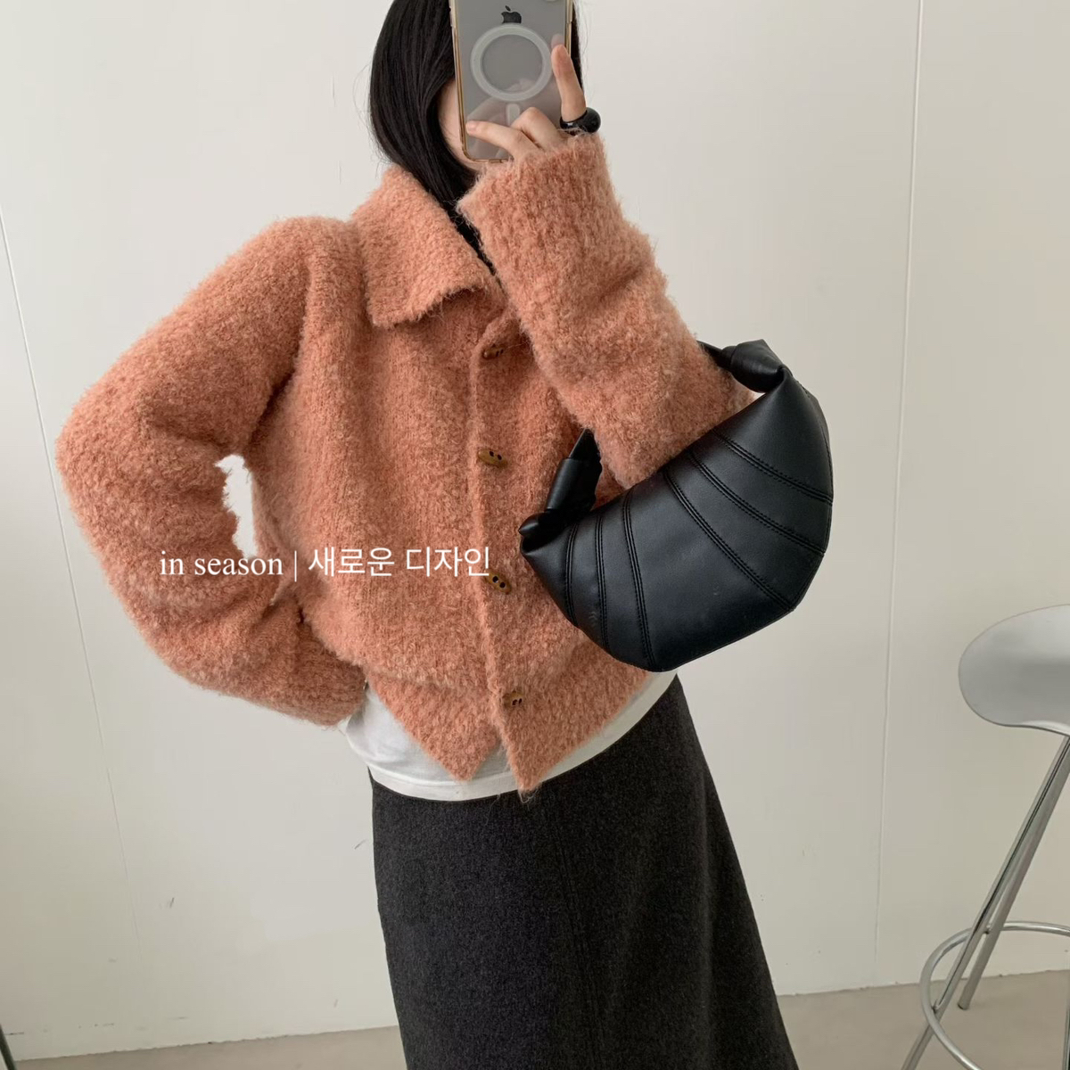 冬季新款时尚百搭翻领显瘦减龄韩系百搭针织开衫毛衣外套女*915