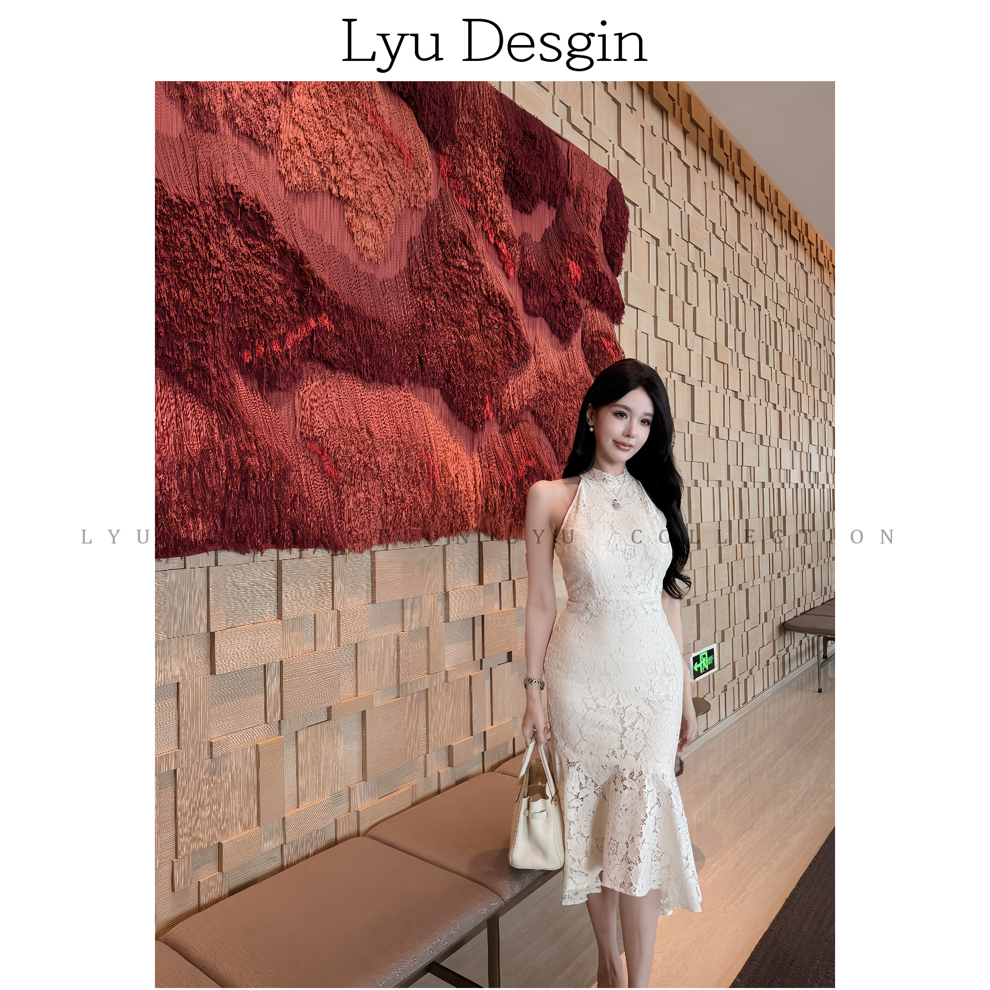 LYU【白蕾玫瑰】气质挂脖显瘦蕾丝鱼尾连衣裙015