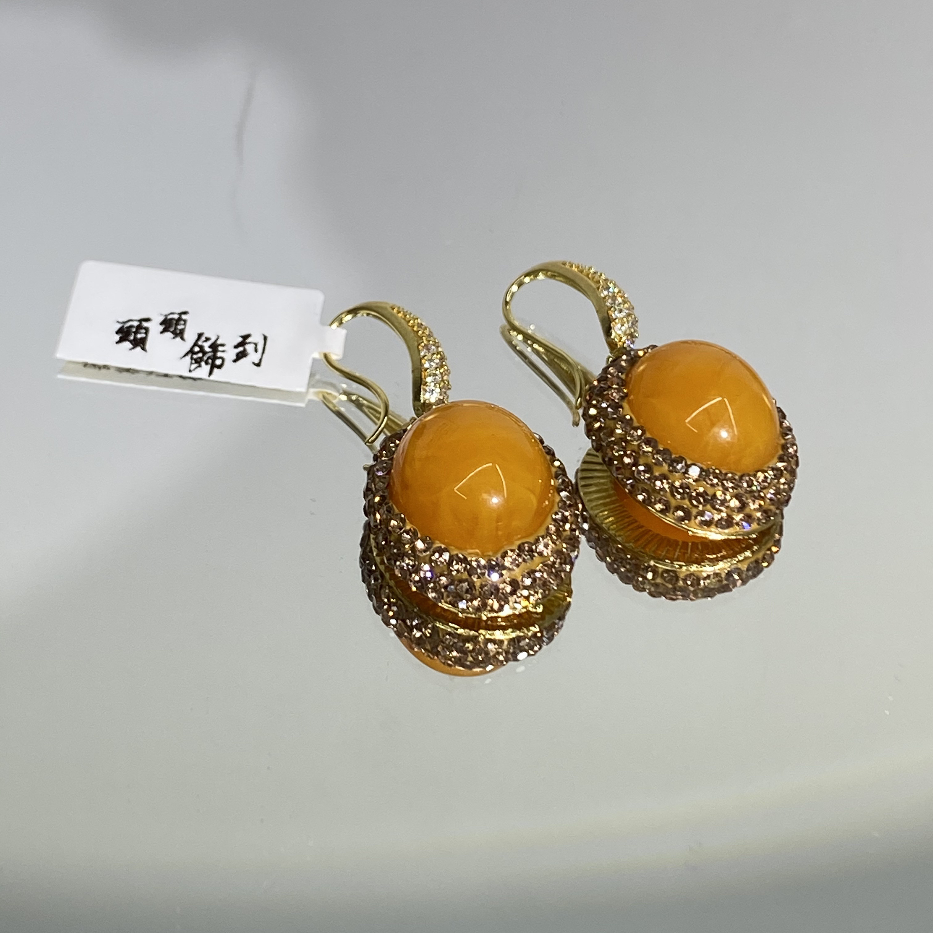 铜合金合成锆石耳饰 TTSD 黄色蛋面时尚潮流百搭款耳钉 032