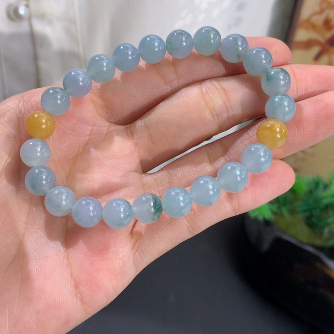 翡翠未镶嵌手串卡8冰胶蓝飘花手串