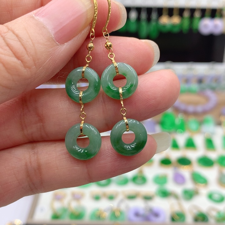 翡翠18K金镶嵌耳饰