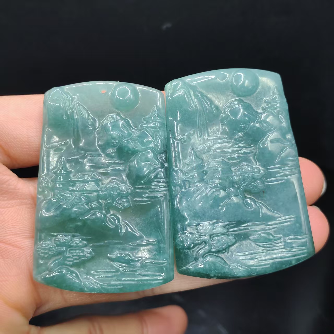 【龙龙严选】翡翠山水牌吊坠赠链L18【多样性发其一】约51-33-5mm
