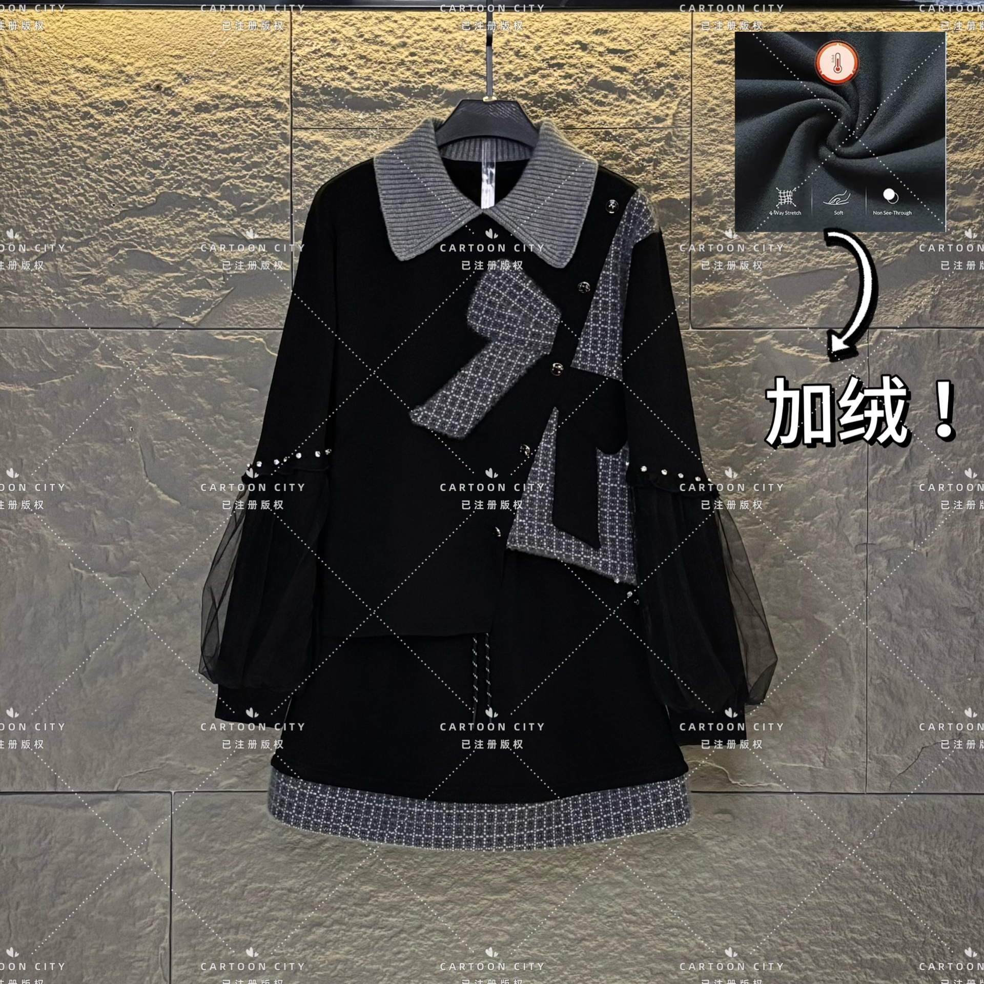 LLVD-B274冬季新品丨【加绒】<重工系列>长袖卫衣翻领套装两件套