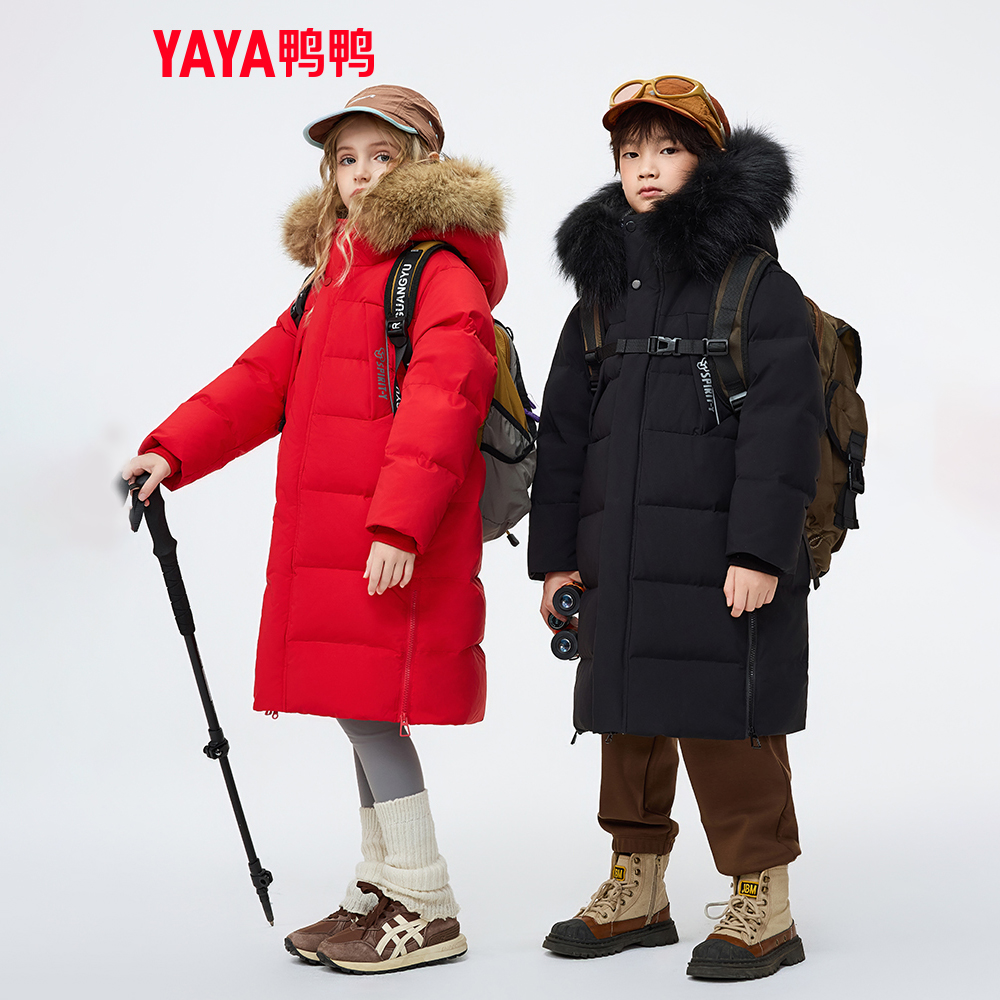 YAYA/鸭鸭儿童三防羽绒服貉子毛领中长款加厚极寒中大童外衣外套
