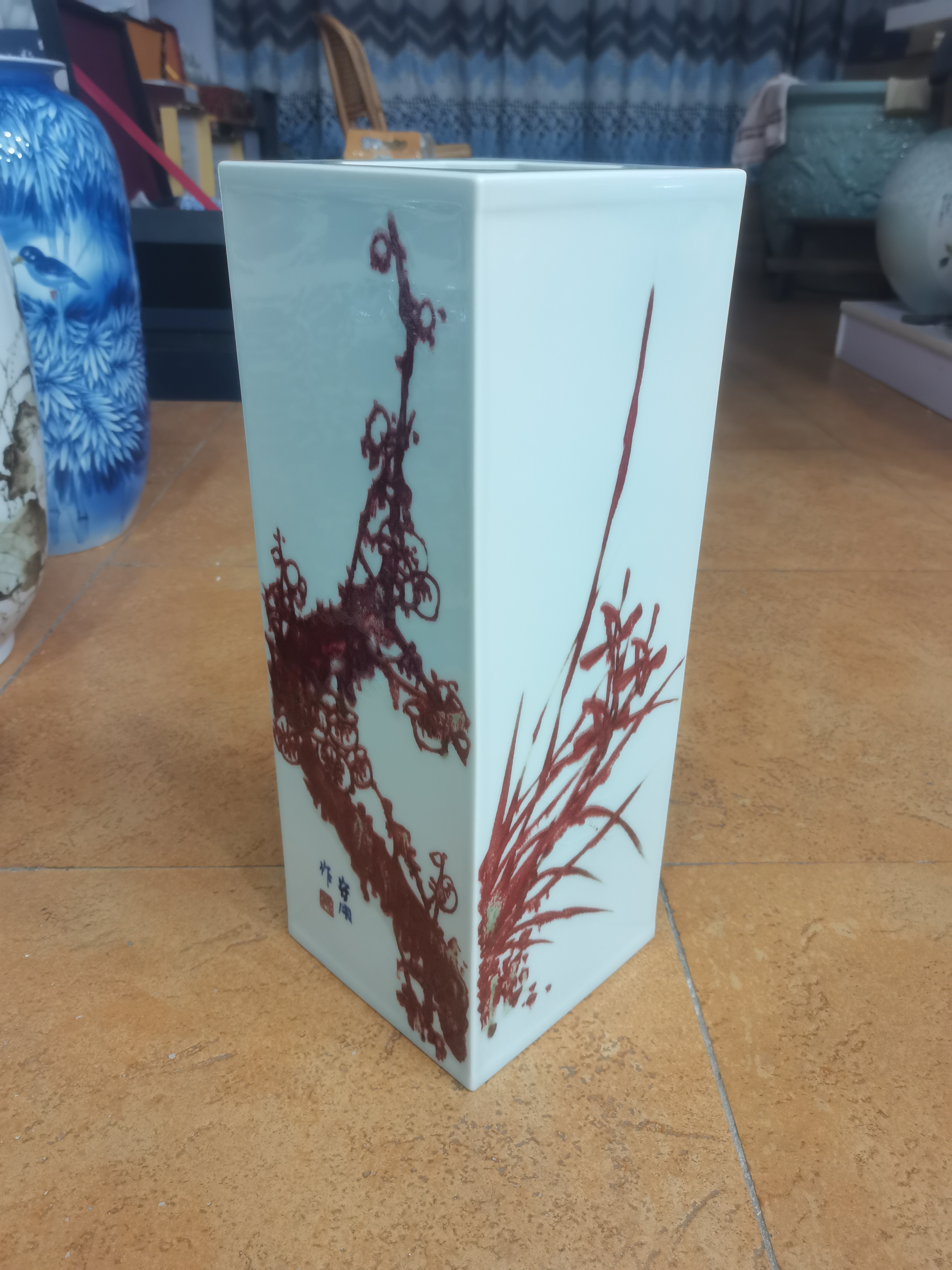 全手工釉里红四方镶器