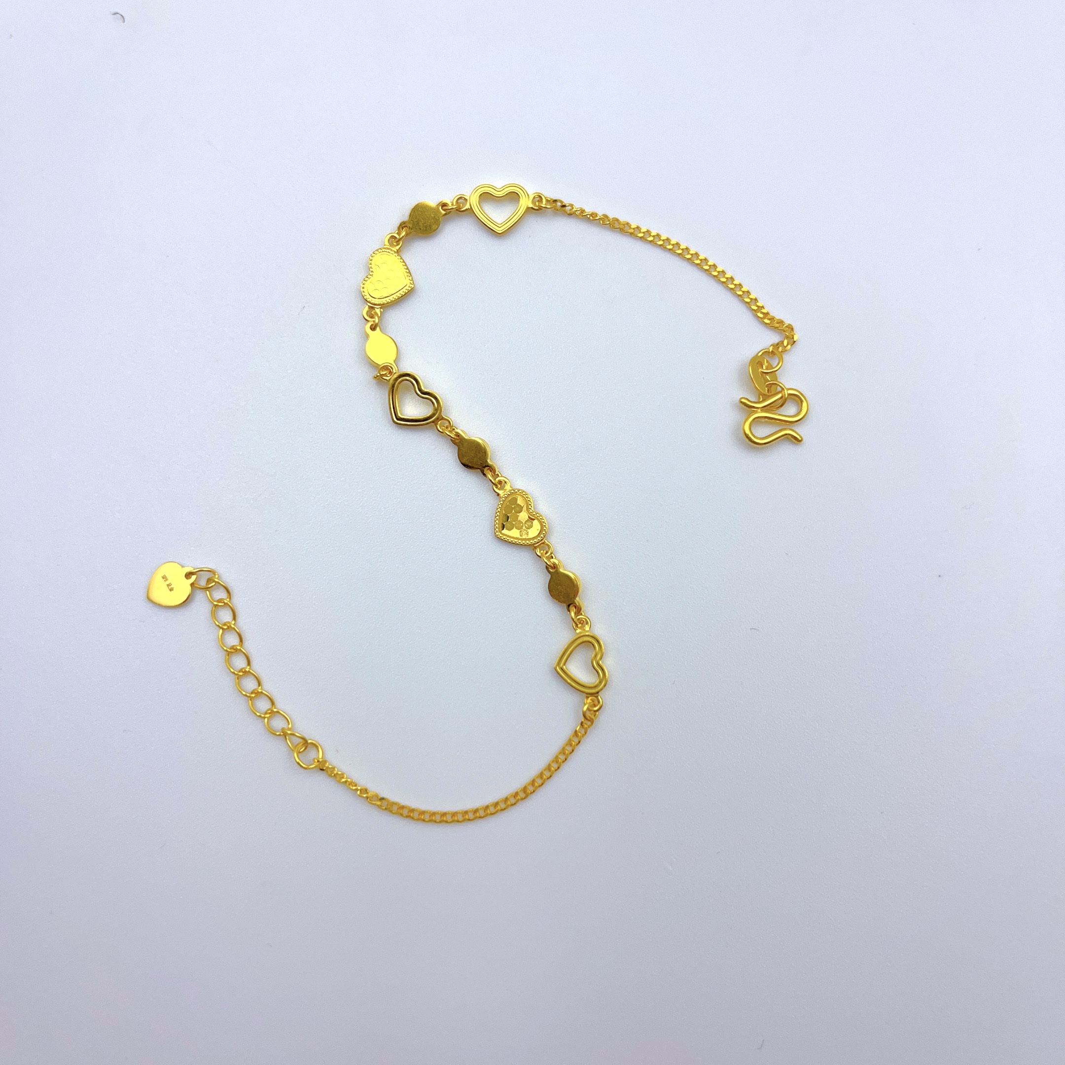 黄金足金999鱼鳞爱心黄金手链5G精工百搭流行可可爱爱