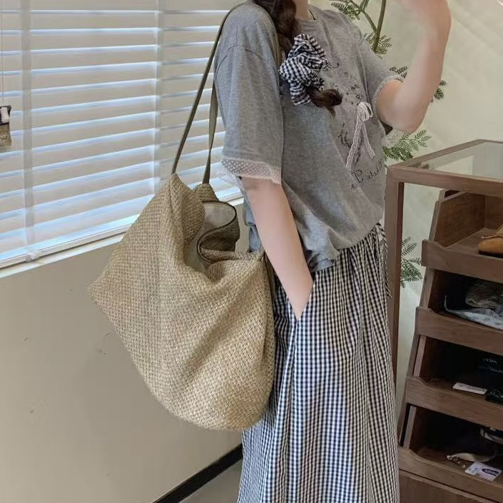 毛小兔2025夏季新款大容量编织包单肩包