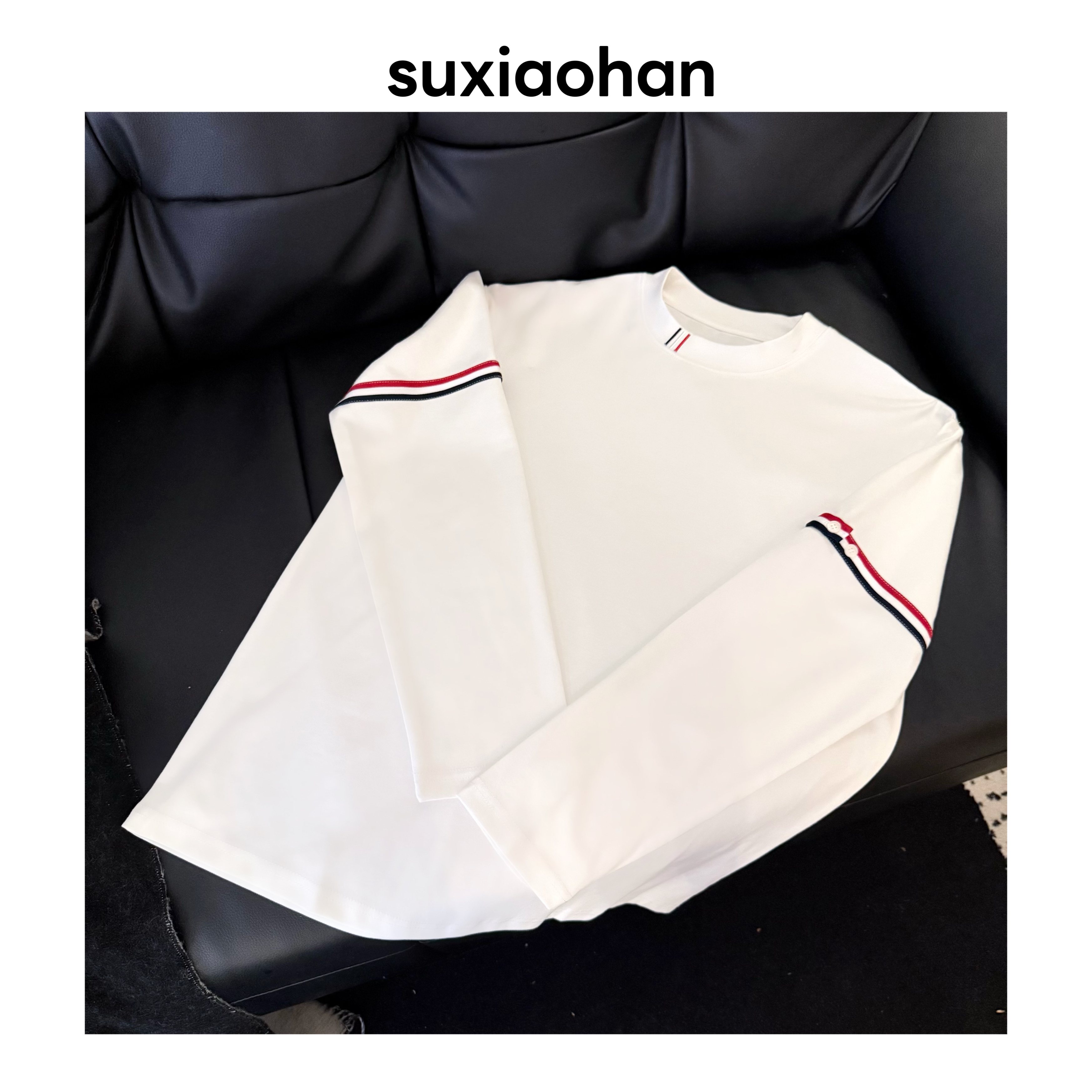 XIAOHAN秋冬新品轻奢宽松韩版显瘦百搭长袖织带T恤男女同款901