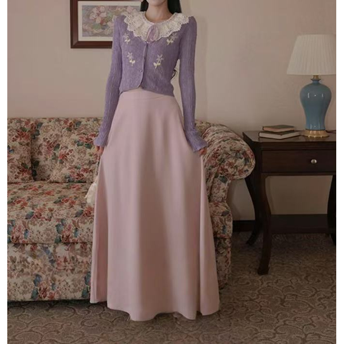 【罗曼庄园】法式静奢针织开衫+针织背心+半裙套装