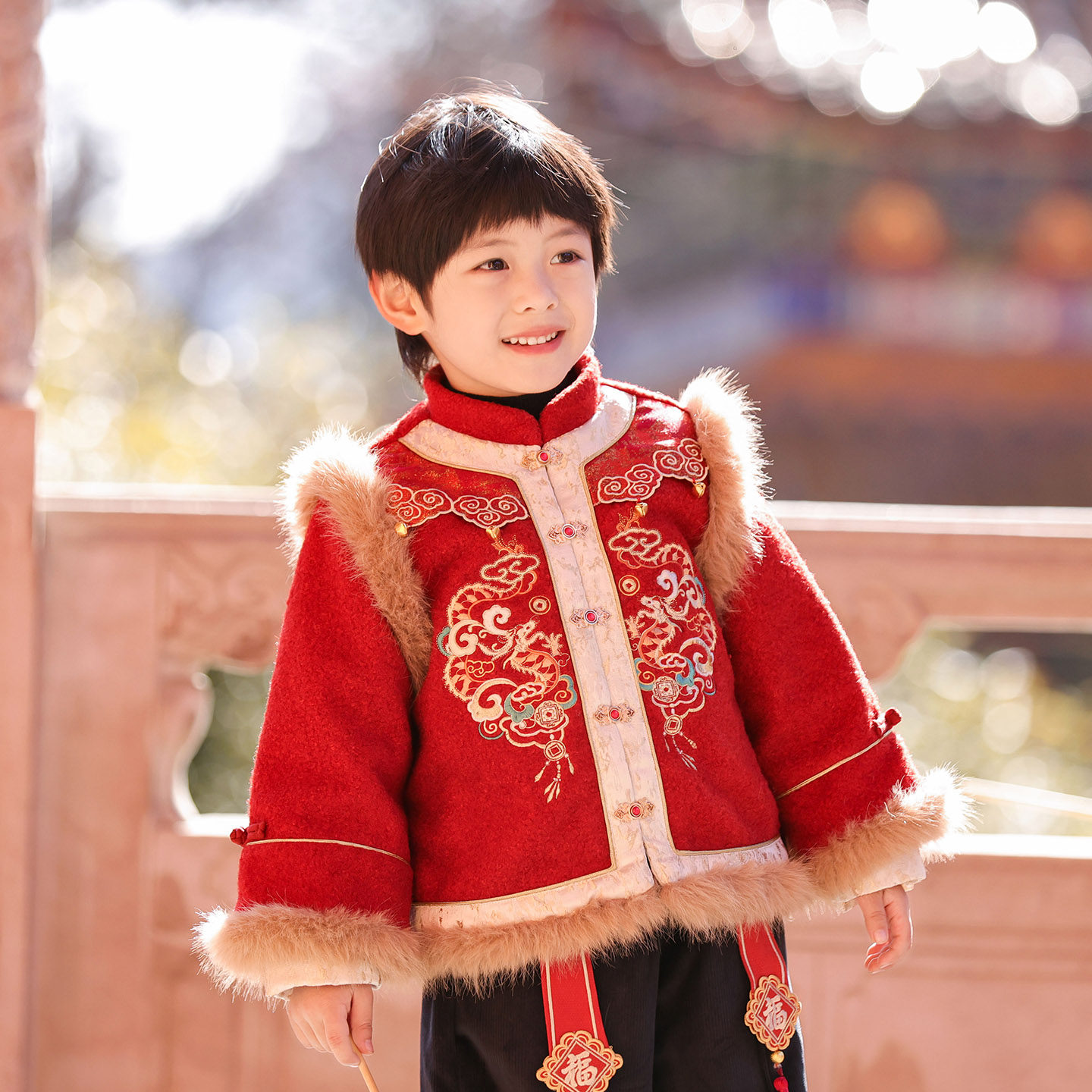 【游龙贺岁】汉服男童冬装25年中国风红色喜庆棉服套装宝宝拜年服