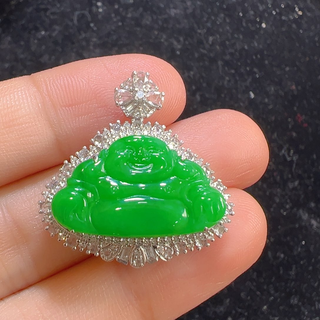 翡翠18K金镶嵌吊坠(不含链)