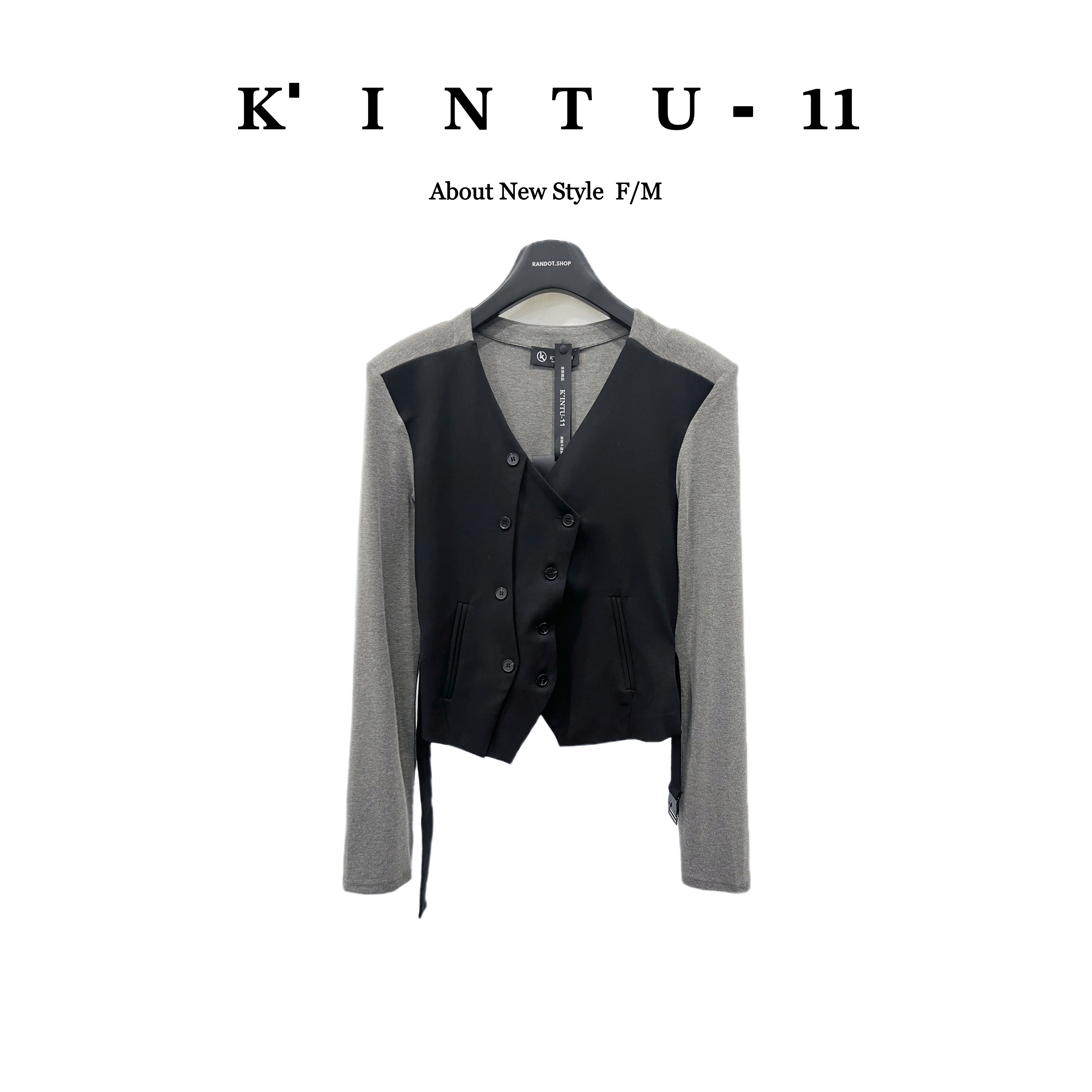 【K-11】原创设计拼接西装马甲假两件长袖上衣931020