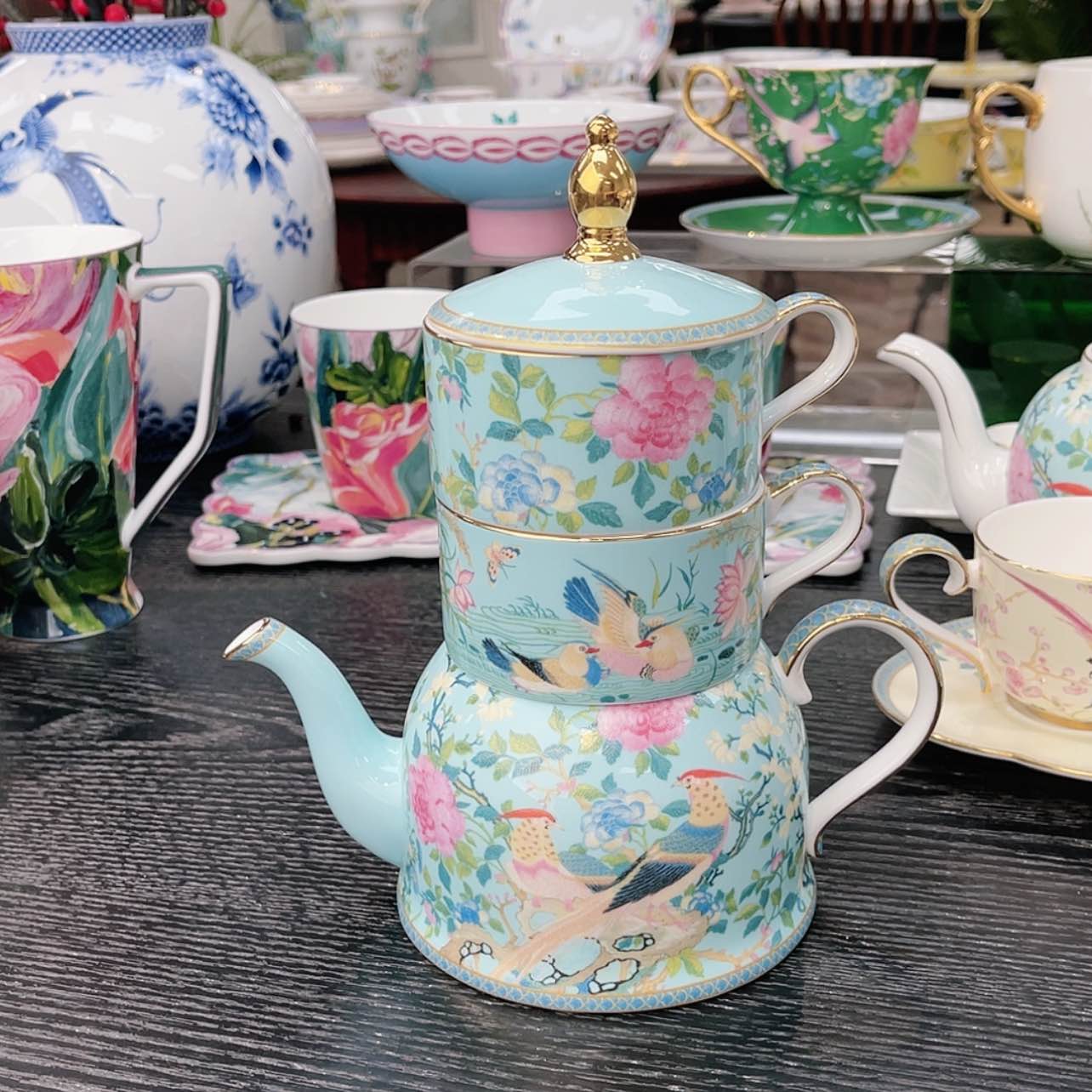 【闪购商品】瓷片一壶两杯———————-