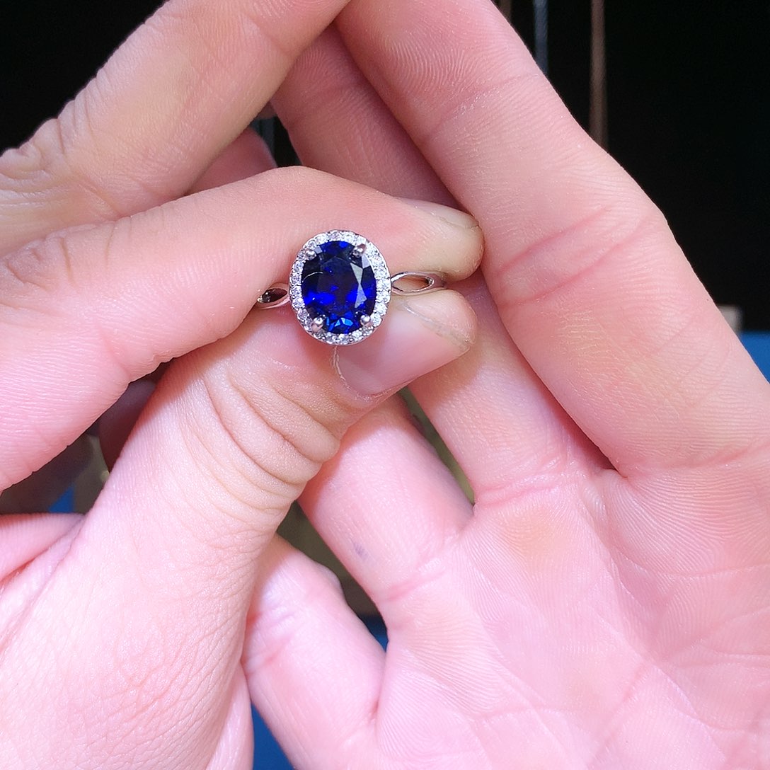 蓝宝石戒指银S925镶嵌