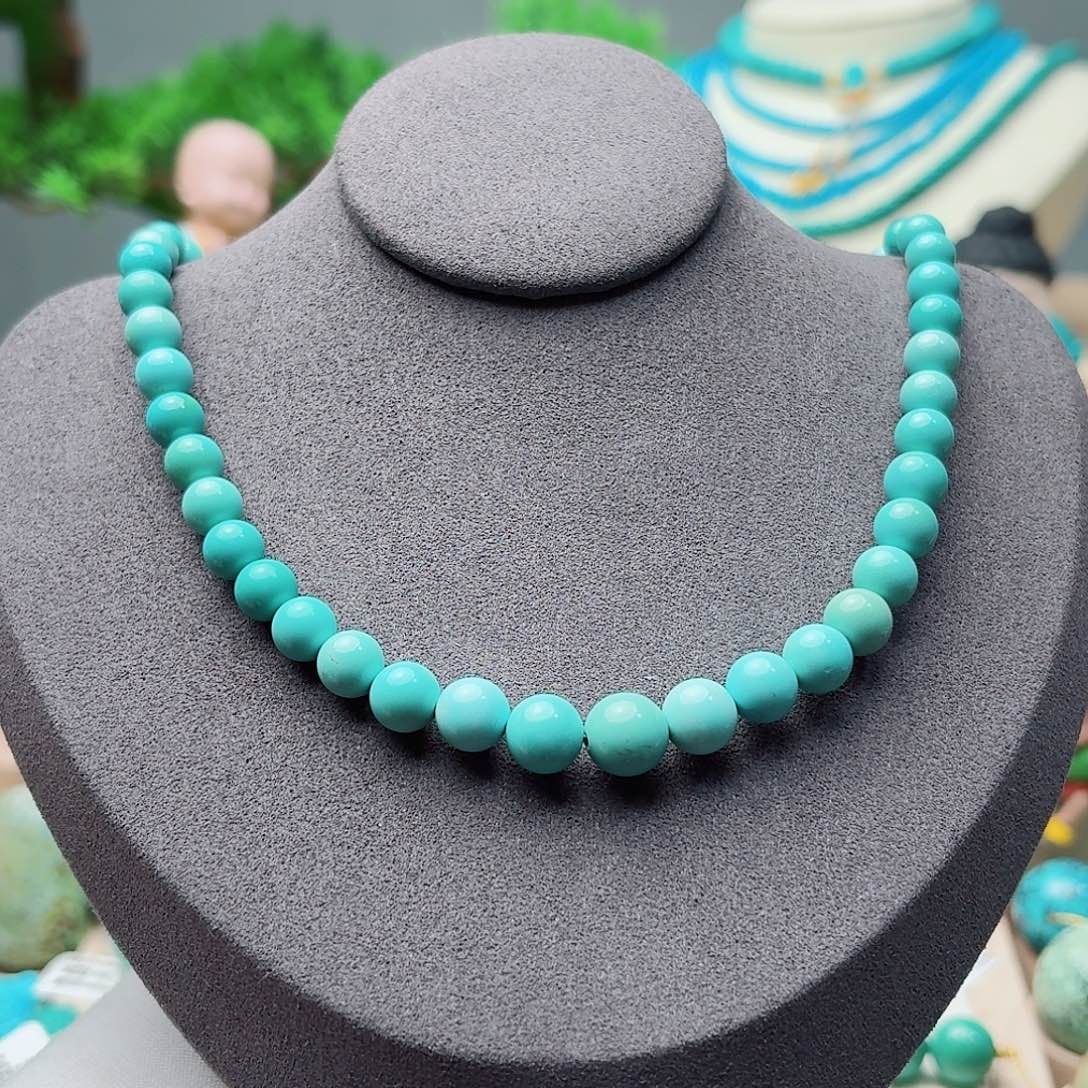 绿松石未镶嵌珠宝奇石精品圆珠锁骨