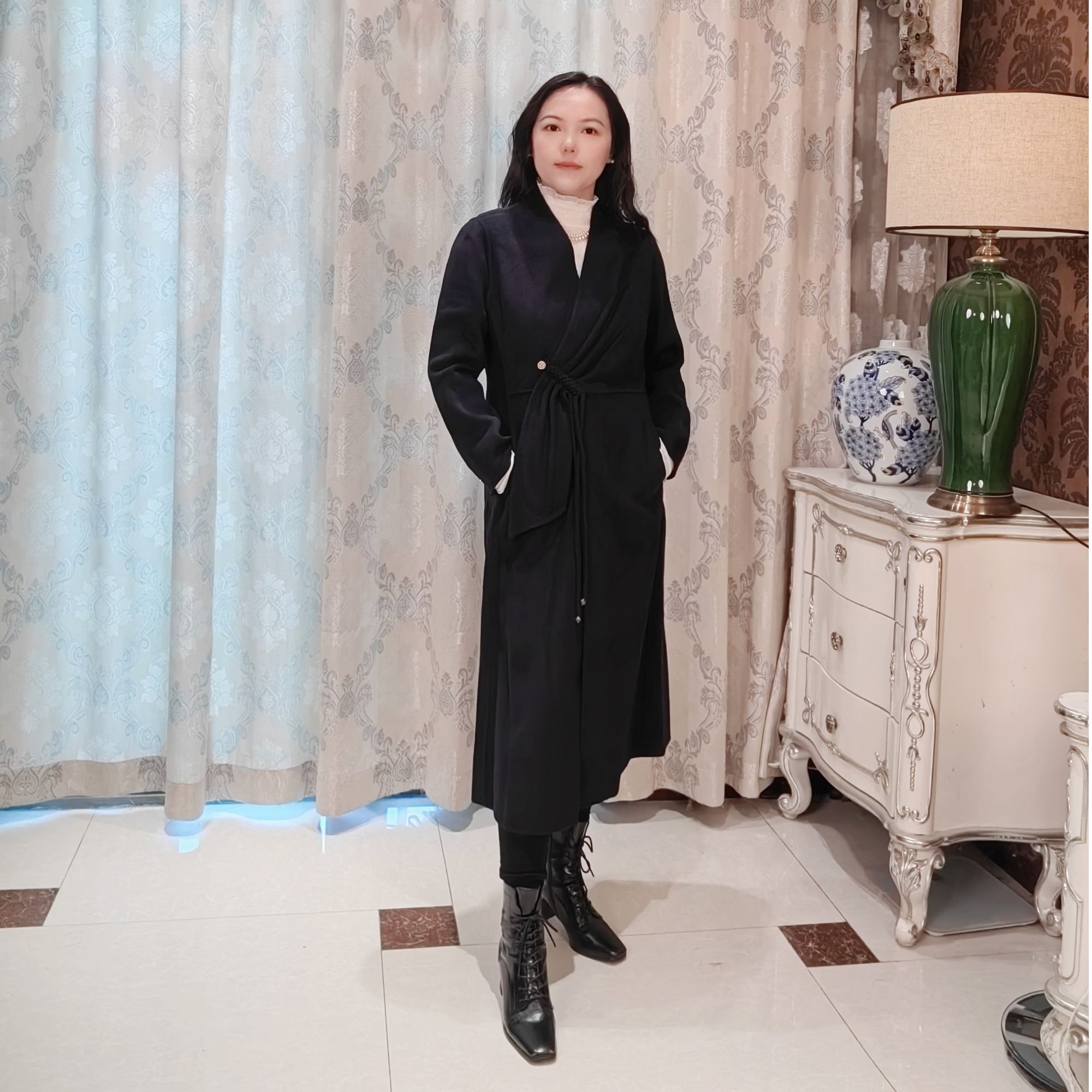 秋冬时尚气质中长款双面羊绒毛呢大衣外套高端显瘦百搭通勤8979