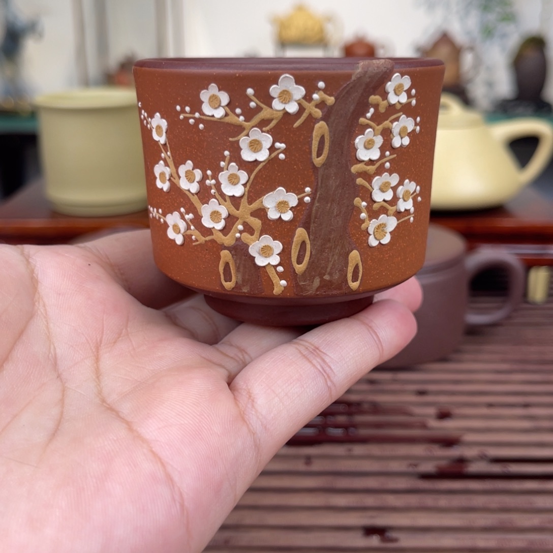 茶壶紫砂紫泥梅花品茗杯