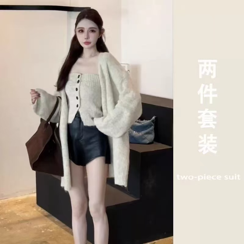 纯欲风休闲风慵懒风时尚套装套装开衫韩版冬季针织JFTL5018